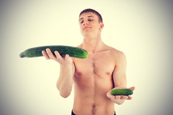 small and large penis on the example of cucumber
